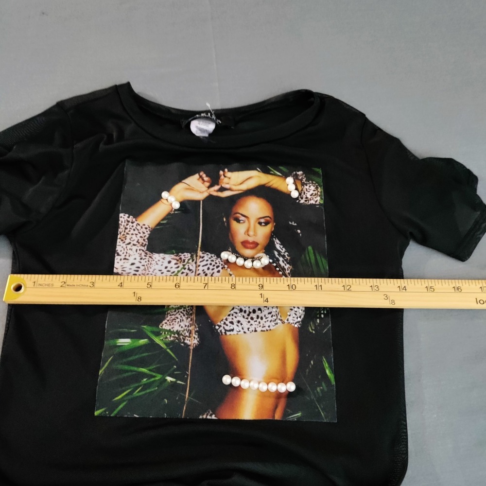 Aliyah Akira Sheer Beaded Pearls Pose Tie Crop Top S‎ Graphic Sexy Souvenir Sexy - Picture 9 of 11